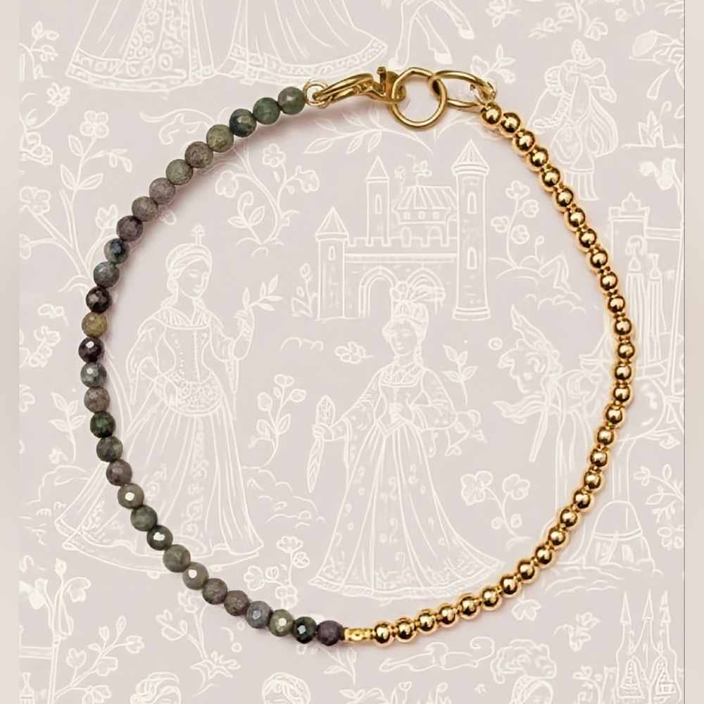 Natural Ruby In Kyanite & Gold Ball Beads In Assymetrical Choker/Necklace